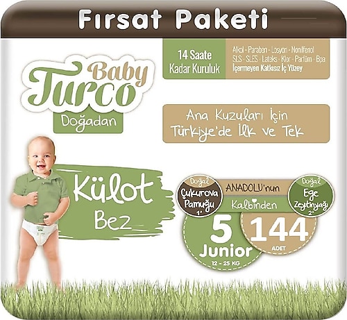Baby Turco Doğadan 5 Numara Junior 144'lü Külot Bez