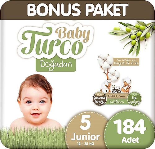 Baby Turco Doğadan 5 Numara Junior 184'lü Bebek Bezi