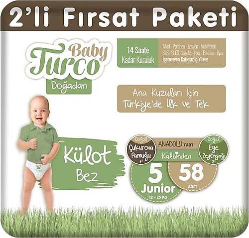 Baby Turco Doğadan 5 Numara Junior 58'li Külot Bez
