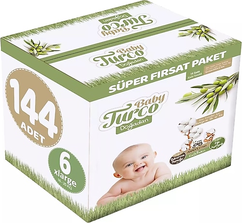 Baby Turco Doğadan 6 Beden XLarge 144'lü Bebek Bezi