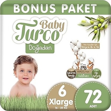 Baby Turco Doğadan 6 Beden XLarge 72'li Bebek Bezi