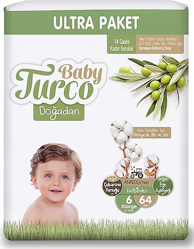 Baby Turco Doğadan 6 Numara X Large 64'lü Bebek Bezi