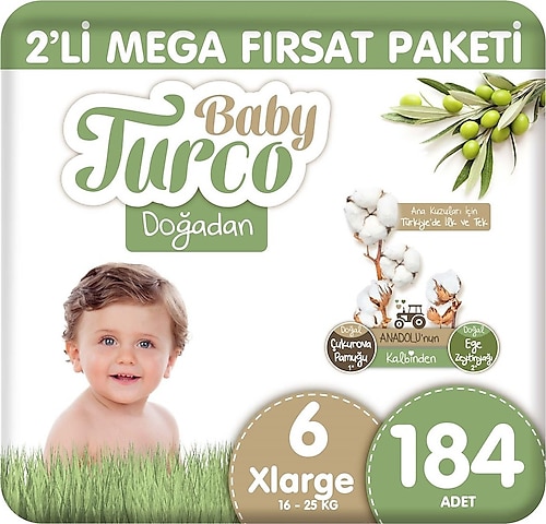 Baby Turco Doğadan 6 Numara XLarge 184'li Bebek Bezi