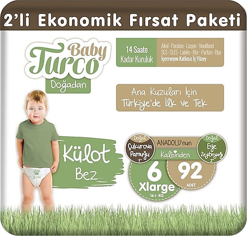 Baby Turco Doğadan 6 Numara XLarge 92'li Külot Bez