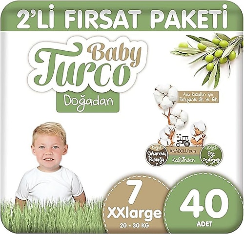 Baby Turco Doğadan 7 Numara XX Large 40'lı Bebek Bezi