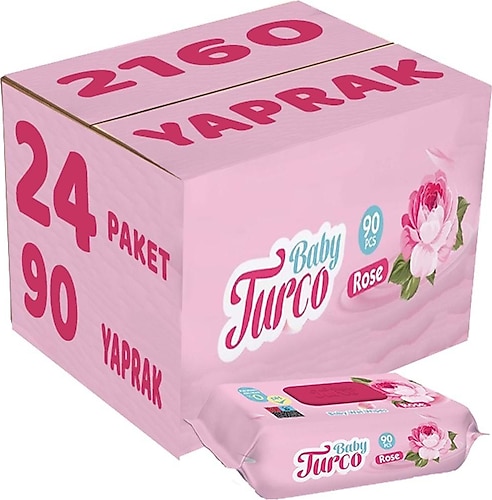 Baby Turco Gül Kokulu 90 Yaprak 24'lü Paket Islak Bebek Havlusu