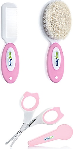 Babyjem 2'li Bebek Bakım Seti - Fırça Tarak + Tırnak Makası - Pembe