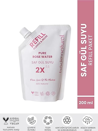 Bade Natural Gül Suyu Aydınlatıcı Tonik Refill 200 ml %100 DoğalSaf