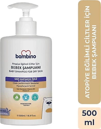 Bambino Atopiye Eğilimli Ciltler İçin Sarı Kantaron Özlü Bebek Şampuanı 500 ml