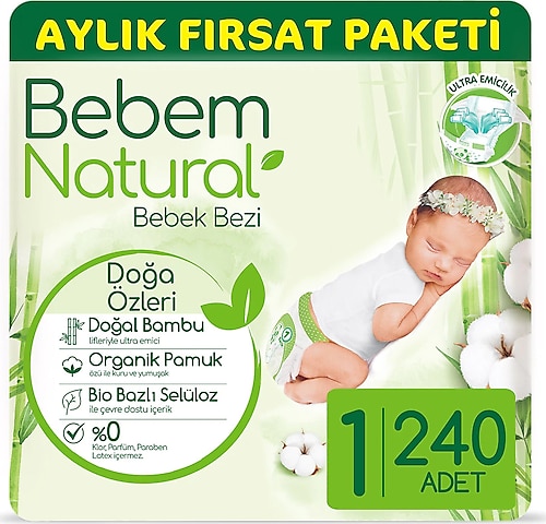 Bebem Natural 1 Numara Yenidoğan 240'lı Bebek Bezi