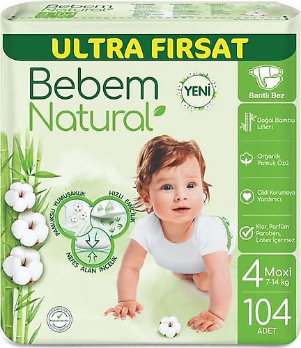 Bebem Natural 4 Numara Maxi 104'lü Bebek Bezi