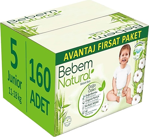 Bebem Natural 5 Numara Junior 160'lı Bebek Bezi