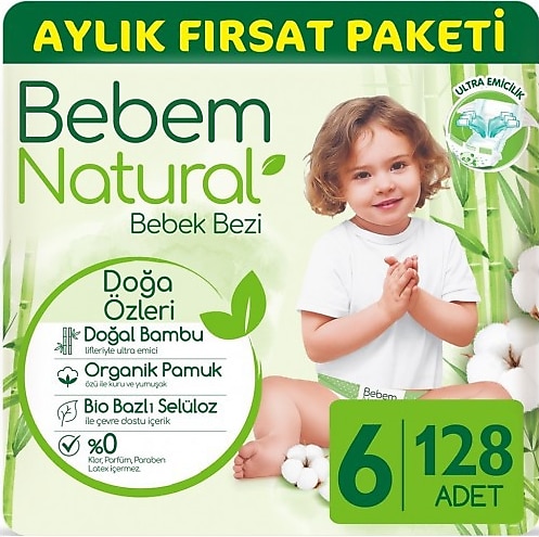 Bebem Natural 6 Numara Ekstra Large 128'li Bebek Bezi
