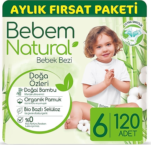 Bebem Natural 6 Numara Ekstra Large 20'li 6 Paket Bebek Bezi
