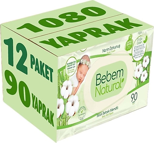 Bebem Natural Narin Dokunuş 90 Yaprak 12'li Paket Islak Mendil