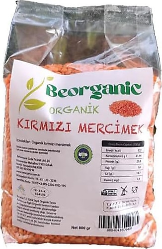 Beorganic Kırmızı Mercimek 800 gr