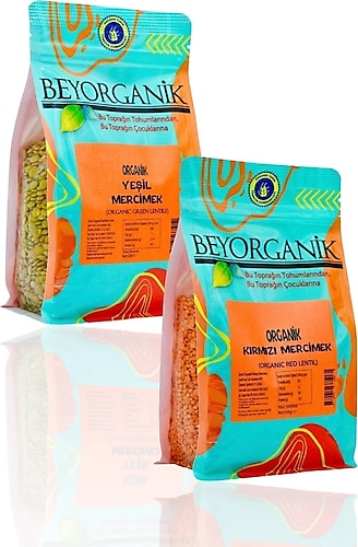 BEYORGANİK Kırmızı Mercimek 500gr Yeşil Mercimek 500gr (2'li Mercimek Seti )