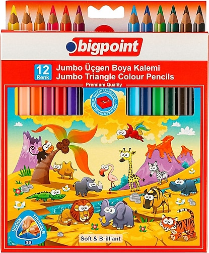 Bigpoint Jumbo Üçgen 12 Renk Kuru Boya Kalemi