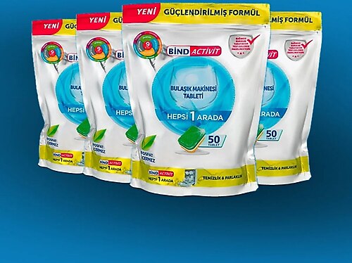 Bindactivit Hepsi Bir Arada Bulaşık Makinesi Tableti 50'li 4 Adet