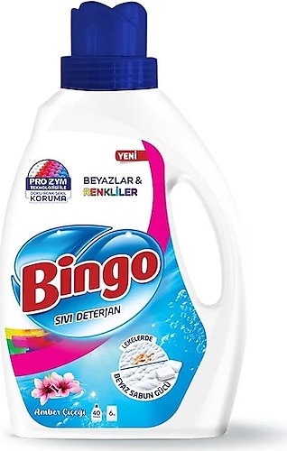 Bingo Amber Çiçeği Beyazlar ve Renkliler için Sıvı Deterjan 40 Yıkama 2.6 lt 6'lı