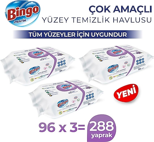 Bingo Arap Sabunu Katkılı Yüzey Temizlik Havlusu 96 Yaprak 3'lü