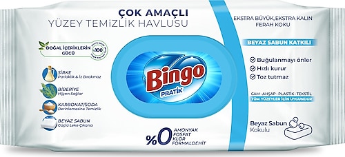 Bingo Beyaz Sabun Katkılı Yüzey Temizlik Havlusu 50 Yaprak