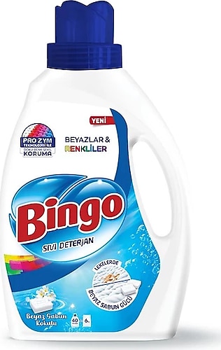 Bingo Beyaz Sabun Kokulu Beyazlar ve Renkliler için Sıvı Deterjan 40 Yıkama 2.6 lt 6'lı