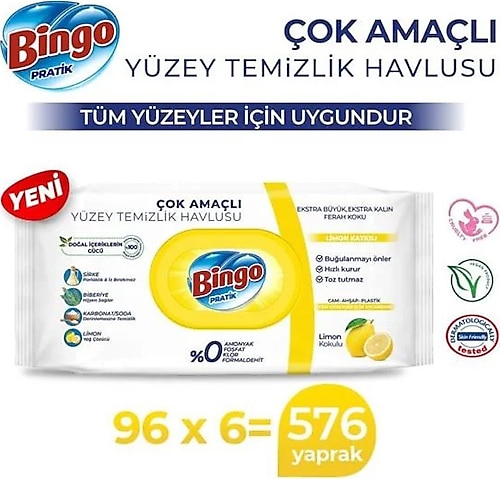 Bingo Limon Katkılı Yüzey Temizlik Havlusu 96 Yaprak 6'lı
