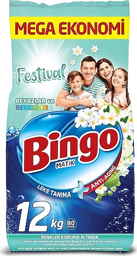 Bingo Matik Festival Renkliler ve Beyazlar için 12 kg Toz Deterjan