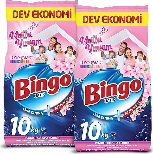 Bingo Matik Mutlu Yuvam Renkliler ve Beyazlar 10 kg 2'li Toz Deterjan