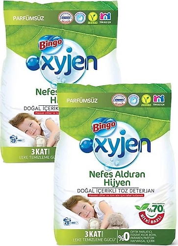 Bingo Matik Oxyjen Parfümsüz Doğal İçerikli 4 kg 2'li Toz Deterjan