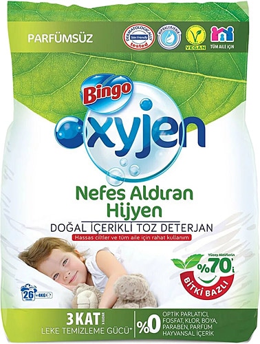 Bingo Matik Oxyjen Parfümsüz Doğal İçerikli 4 kg 4'lü Toz Deterjan