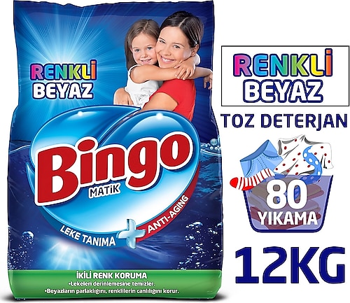 Bingo Matik Renkli Beyaz 6 kg 2'li Toz Deterjan