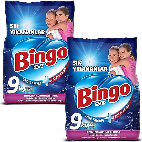Bingo Matik Sık Yıkananlar Beyazlar ve Renkliler için 9 kg 2'li Toz Deterjan