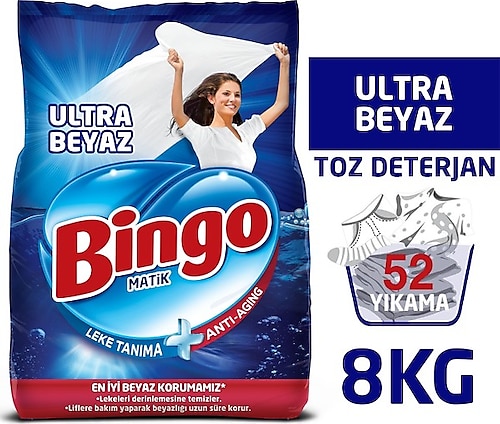 Bingo Matik Toz Çamaşır Deterjanı 4 kg Ultra Beyaz 2'li - 8 kg