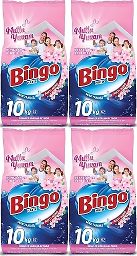 Bingo Matik Toz Çamaşır Deterjanı 40 kg Beyazlar ve Renkliler (4 Paket x 10 Kg) (268 Yıkama) (Mutlu Yuvam)