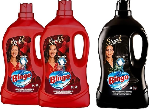 Bingo Renkli Sıvı Bakım Çamaşır Deterjanı x2+Keratinli Siyahlar için Renk