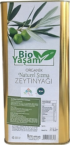Bio Yaşam Organik Natürel Sızma Zeytinyağı 5 lt