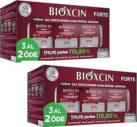 Bioxcin Forte Bitkisel Saç Dökülmesine Karşı Şampuan 3x300 ml 2 Adet