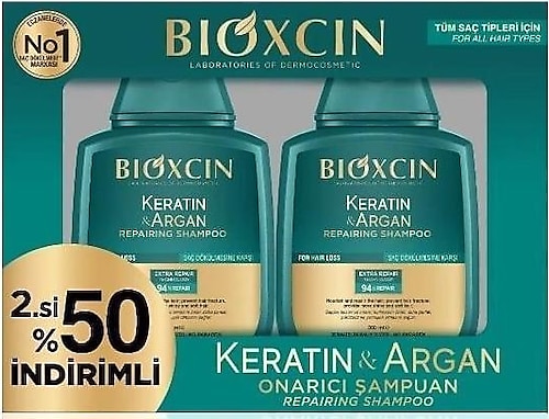 Bioxcin Keratin & Argan Onarıcı Şampuan 2x300 ml