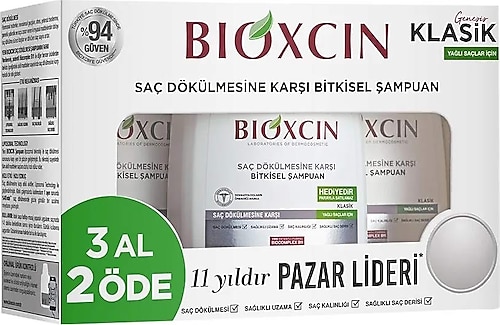 Bioxcin Klasik Bitkisel Yağlı Saçlar için Dökülme Karşıtı Şampuan 3x300 ml