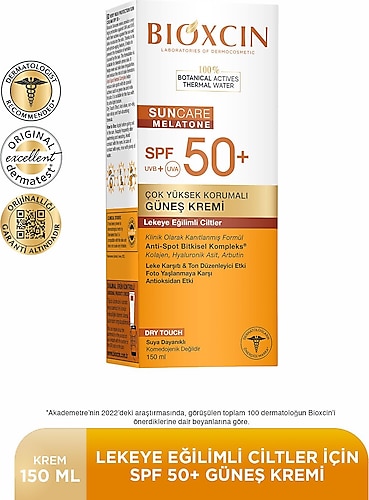 Bioxcin Sun Care Melatone Lekeli Ciltler için 50 Faktör Güneş Kremi 150 ml