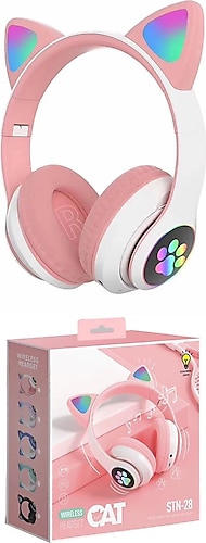 BizimGross Bluetooh Bağlantılı Kablosuz Kedi Kulaklı Işıklı Led Kulaküstü Çocuk Kulaklık