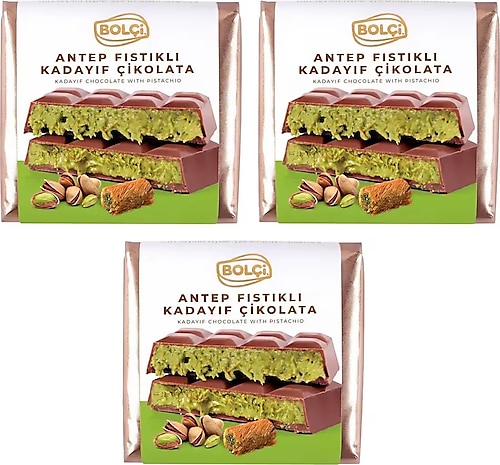 Bolçi Antep Fıstıklı Kadayıf Dolgulu Dubai Çikolatası 100 gr 3'lü