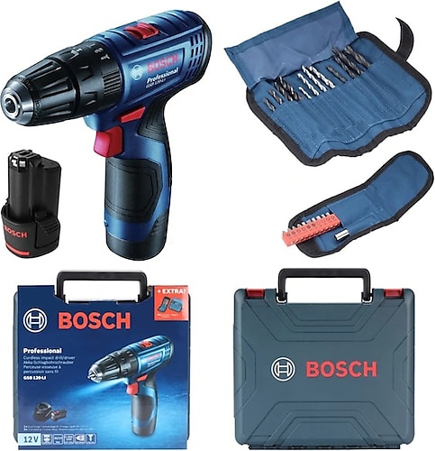 Bosch GSB 120-LI 12 V Çift Akülü Darbeli Vidalama Makinesi + 23 Parça Vidama Ucu