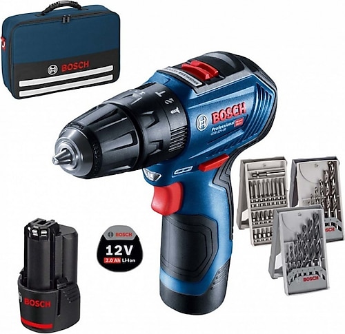 Bosch GSB 12V-30 12 V Çift Akülü Darbeli Vidalama Makinesi + 39 Parça Vidalama Set