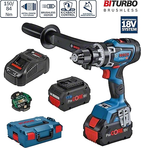 Bosch GSB 18V-150 C Çift Akülü 8 Ah Darbeli Vidalama Makinesi
