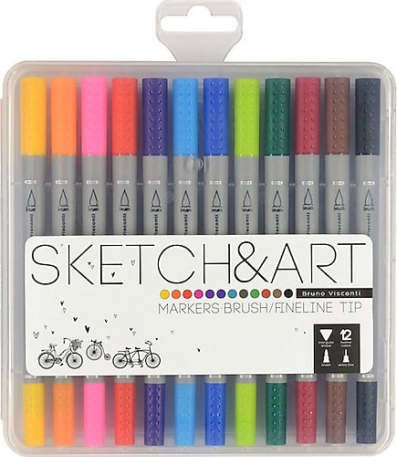 Bruno Visconti Sketch&Art Çift Taraflı 12'li Brush-Fineline Keçeli Kalem Seti