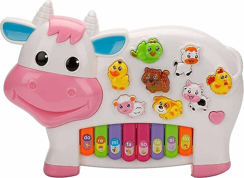 Can Ali Toys Çiftlik Hayvanları Işıklı Müzikli İnek Görünümlü Piyano