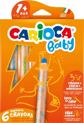 Carioca Baby 3 in 1 Ahşap Gövdeli 6'lı Jumbo Kuru Boya Seti